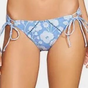 Robin Piccone Sadie Floral Bikini Bottom Side Tie Sky Blue New With Tags Size M